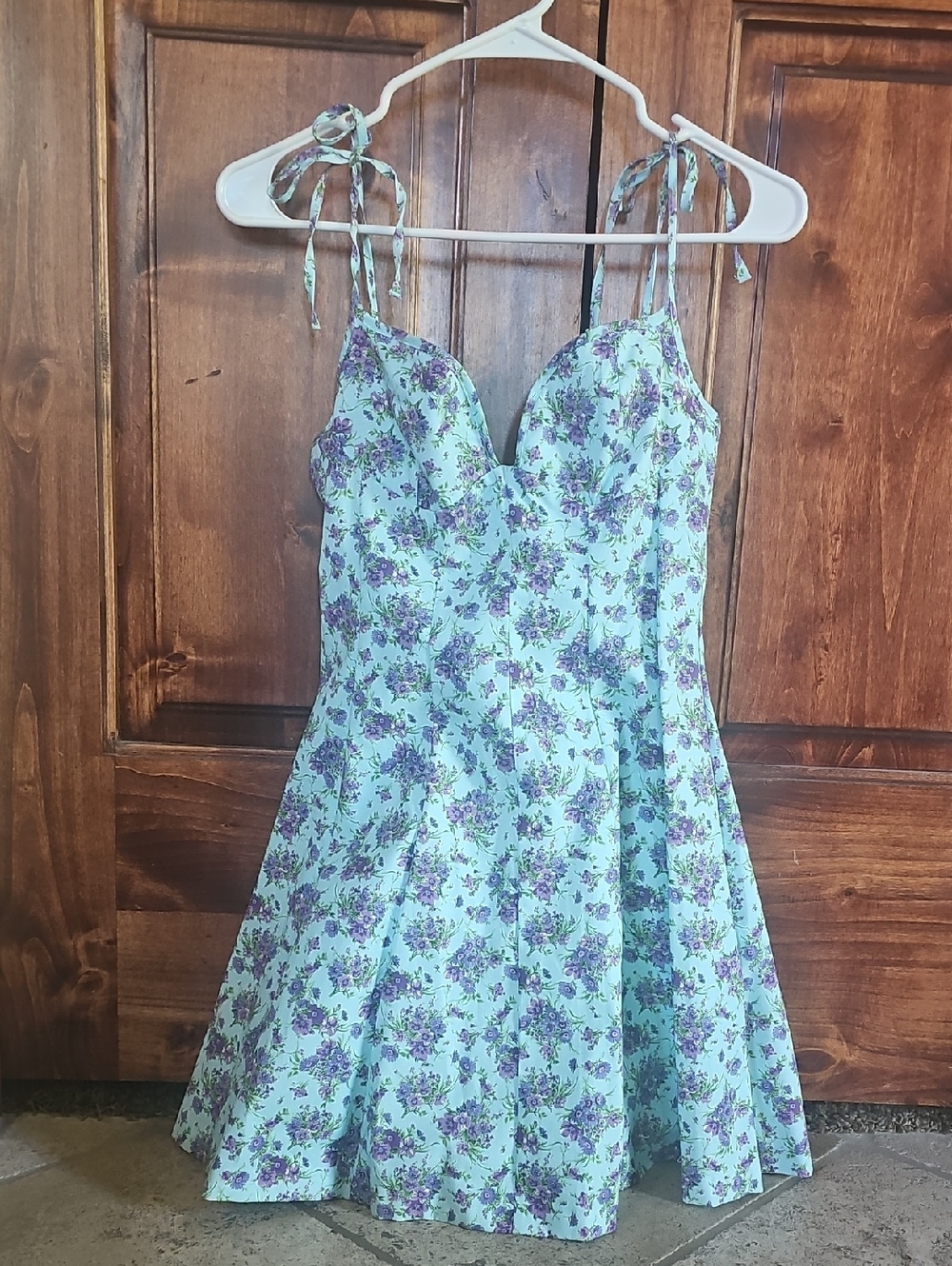 ZARA Mint Green Dress with Purple Floral Print